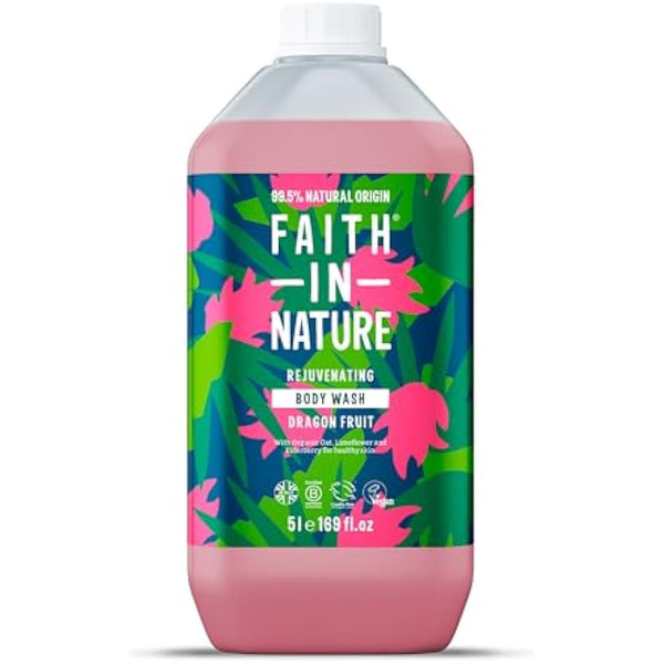 Faith In Nature Natural Dragon Fruit Body Wash, Rejuvenating Shower Gel, Vegan & Cruelty Free, No SLS or Parabens, 5L Refill Pack