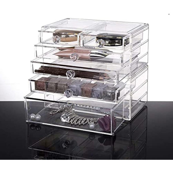 ARCCI Acrylic Clear Makeup Organizer Skin Care Cosmetics Display Case, 6 Drawers Stackable Clear Makeup Organiser Jewelry Lipstick Holder Display for Vanity, Bathroom Counter, Dresser Accessories