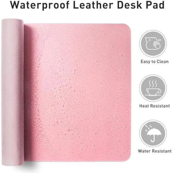 Leather Desk Pad Protector,Mouse Pad,Office Desk Blotter Mat, Non-Slip PU Leather Table Mat,Laptop Desk Pad,Waterproof Desk Writing Pad for Office and Home (91cm x 43cm, Fairy Pink)