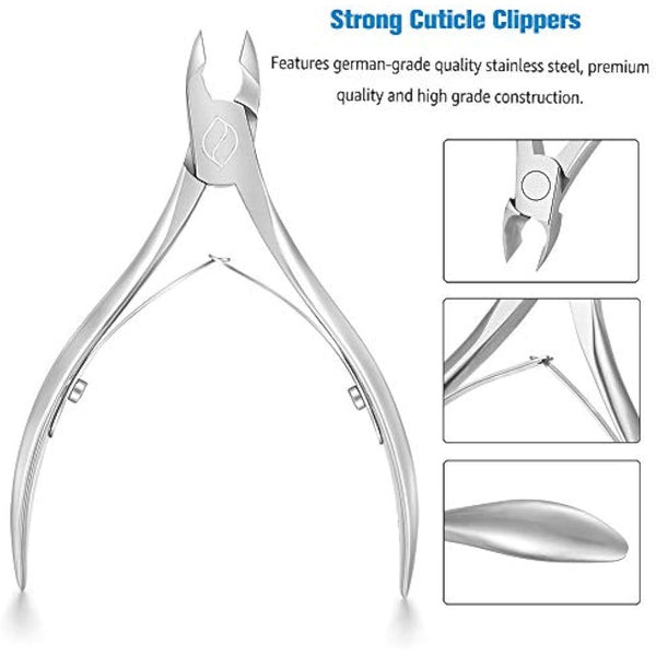 FERYES Cuticle Nippers 1/2 Jaw - Professional Stainless Steel Cuticle Trimmer Scissors and Double Springs Nail Clipper Cutter Remover Pedicure Manicure Tool,FL-N300,Silver
