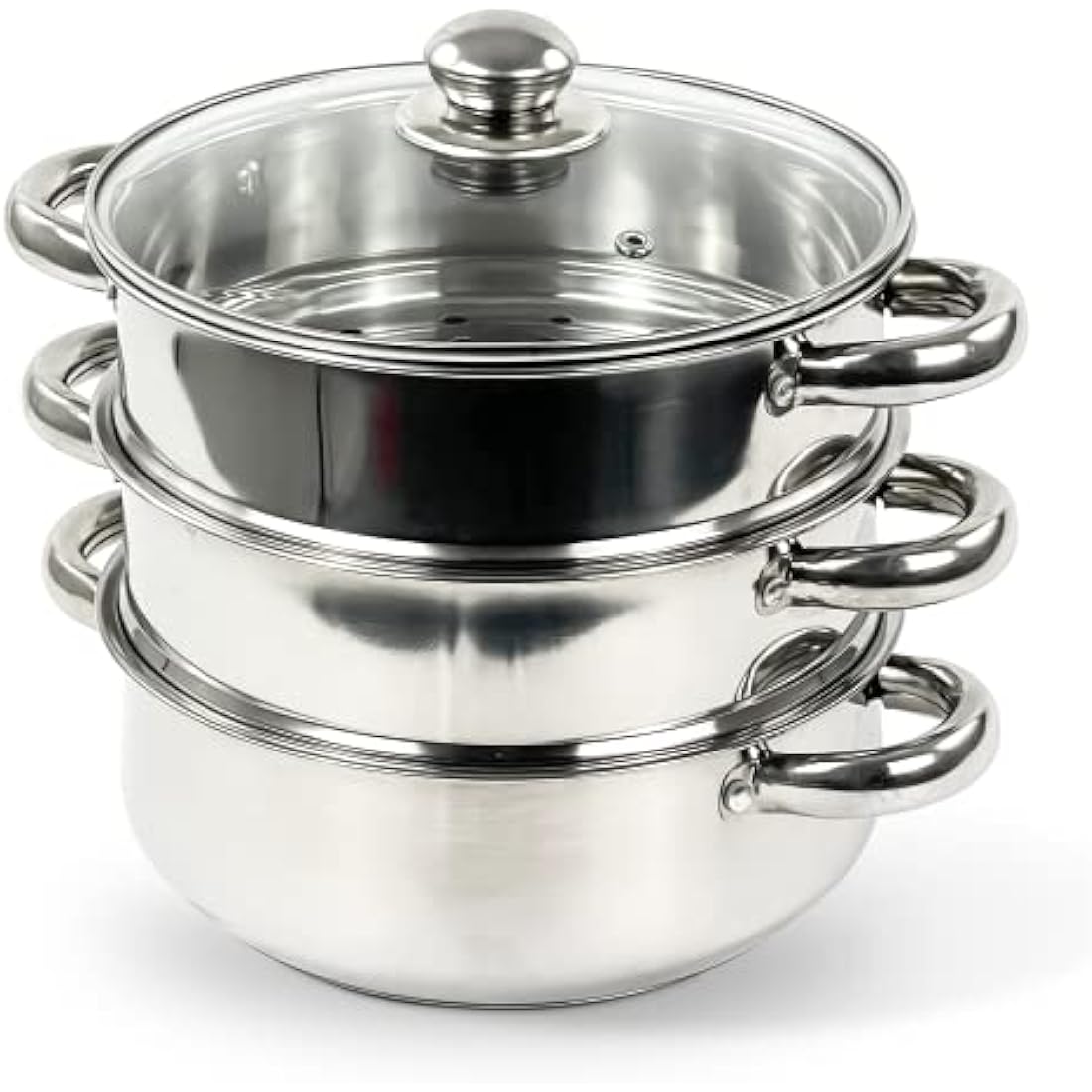 New 3PC Stainless Steel Steamer Cooker Pot Set PAN Cook Food Glass LIDS COOKWARE