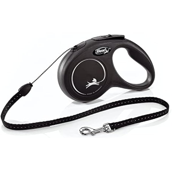 flexi Classic Retractable Dog Leash (Rope), Ergonomic, Durable and Tangle-Free, for Dogs up to 26 lbs, 16 ft, Small, Black