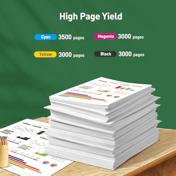 KINGJET 913A Ink Cartridges for HP 913A 913 Ink Multipack for PageWide Pro 377dw 377dn 477dw 477dn 352dn 452dn MFP 477dw 552dw 577dw Managed MFP P55250dw P57750dw (Black Cyan Magenta Yellow)