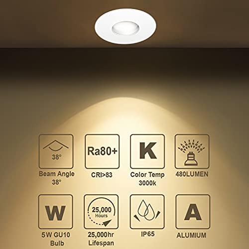 4XSweier IP65 Waterproof LED Recessed Ceiling Lights, 5W Warm White 3000K LED Spot, Suitable for Bathroom and Kitchen spotlights (Configure GU10 Lamp Holder) Downlight Cut-Out 68mm