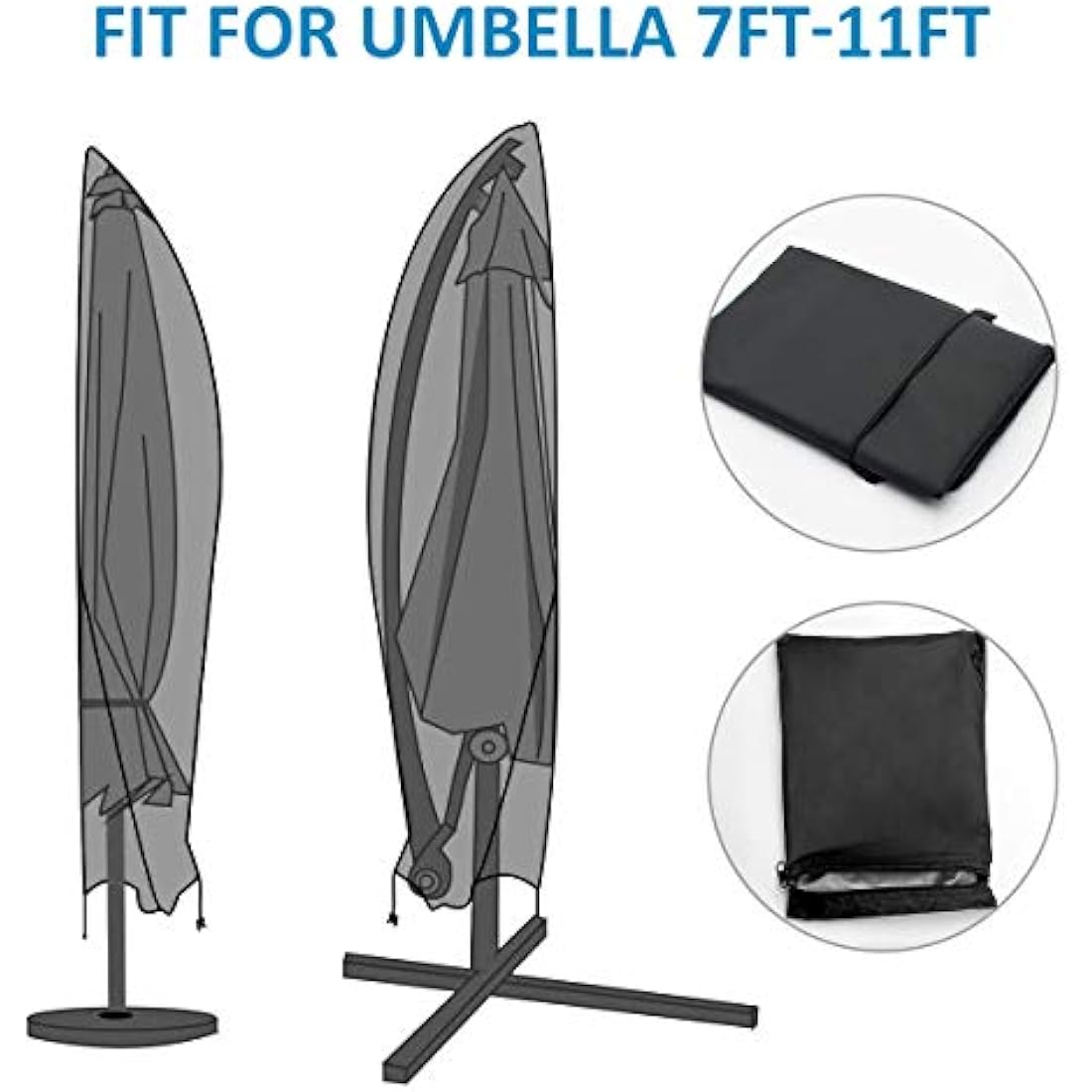 Parasol Cover, Waterproof, Windproof, Heavy Duty Rip Proof 210D Oxford Fabric Extra Large Cantilever Umbrella Cover with Zip (265 x 40/70 / 50 cm) - Black