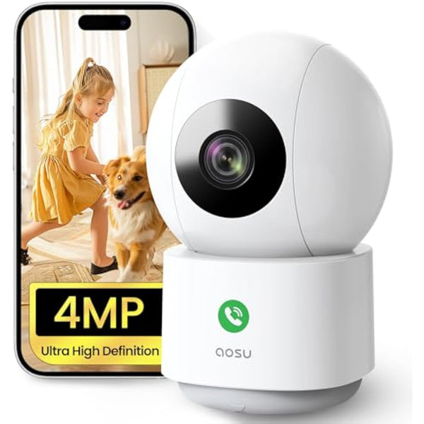 AOSU 2.5K Indoor Camera Wired 5GHz WiFi - Dog Cat Kids & Elderly Monitoring, Plug-In, 24/7 Recording, 360 Pan-Tilt, Two-Way Audio, Alexa Compatible, Dual Band WiFi, Long Range IP Cam