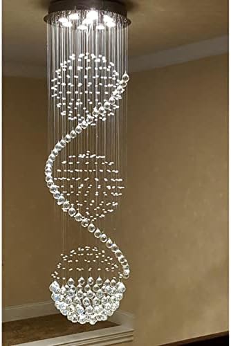 Dst Spiral Sphere Crystal Chandelier Ceiling Lights, Spectacular Droplet LED Light Fixture, Flush Mount Pendant Lamp for Living Room Hotel Entryway Hallway Foyer Romantic Decor, Size: D50cm H180cm