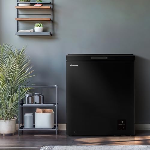 Fridgemaster MCF142EB 142L Chester Freezer 4 Star Freezer Rating - 55.9D x 62.5W x 85.4H cm Black with Recessed Handle - E Rated