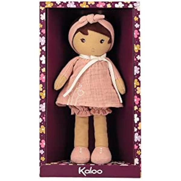 Kaloo - Tendresse - Amandine - My 1st Soft Doll - 25 cm Fabric - Pink Muslin Dress - Olive Skin - Pretty Gift Box and Customisable Ribbon - 0 Months +, K200004, MEDIUM