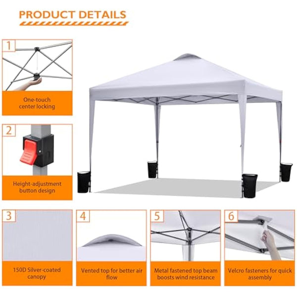 BONTEC 3x3m Pop Up Gazebo with 50+ UPF Protection, Waterproof Canopy Tent with Easy Setup, Height Adjustable, Portable with Wheeled Carry Bag, Perfect for Outdoor Events, Camping, Beach, and Parties