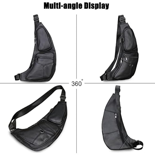 FANDARE Retro Sling Bag Genuine Leather Chest Crossbody Bag Hiking Cover Pack Rucksack Waterproof Shoulder Bag Sling Backpack for Business Travel Hiking Bicycle Sport Gym Pack Yellow