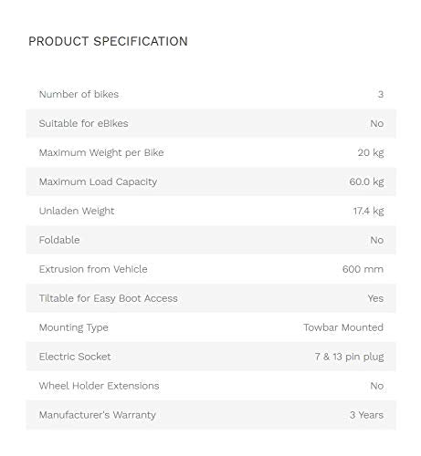 Witter ZX303 Clamp-on Towbar Mounted Bike Rack for 3 Bikes | Maximum Load 51 kg | Lightboard for 13-pin socket