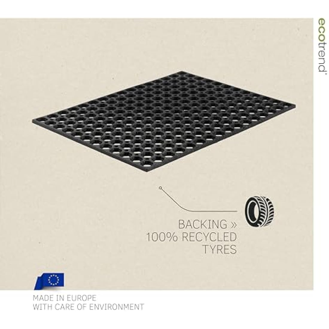 Honeycomb Outdoor Rubber Doormat Boot Scraper Front Door Mat, Heavy Duty Recycled Rubber with Drainage Holes, Anti Fatigue Dirt Scraper Playground Garden Matting (120x80cm, 1.3cm Thick, Extra Large)