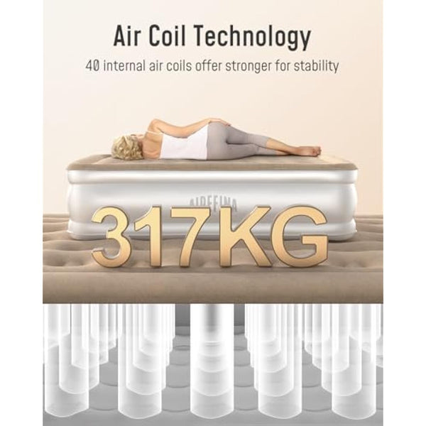 Airefina King Air Bed, Inflatable Mattress with Built in Pump, Blow up Bed in 3 Mins Self-Inflation, Portable Double Blow up Mattress, Flocked Surface Airbed for Guest, Home & Camping, -203×152×40cm