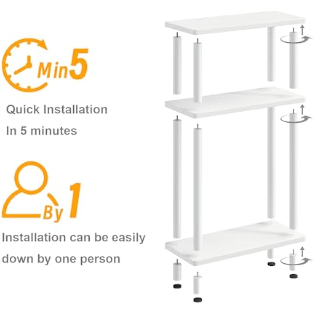 APICIZON Narrow Side Table, Slim Small Table, 3 Tier End Table Living Room, 40x18x61.5cm, Modern Thin Side Table for Living Room, Bedroom, Sofa, Small Nightstand with Magazine Rack, Save Space, White
