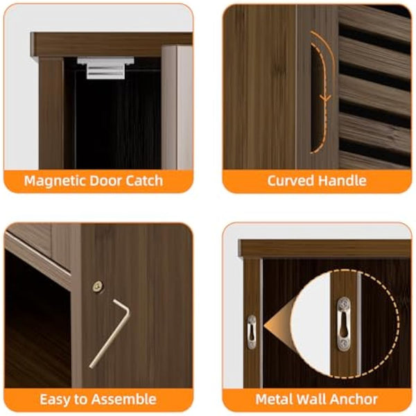 HITNET Medicine Cabinet, Wall Hanging Cabinet with Adjustable Shelf, Bathroom Storage Organizer Over the Toilet with Single Door and Open Bottom Shelf, Walnut