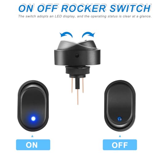 DAOKAI LED Lighted Rocker Switch 12V 30A SPST 3 Pin ON Off Toggle Switch Illuminated Red Lighted Oval Shaped Switch for Automotive Truck RV Boats - 5pcs