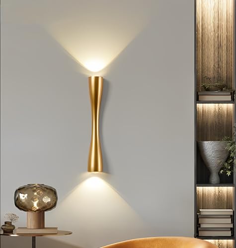 KRUIHAN LED Up and Down Wall Lights Modern Gold Wall Lamp Metal Wall Sconce Lights Indoor Wall Lighting LED Lights for Bedroom,Beside,Living