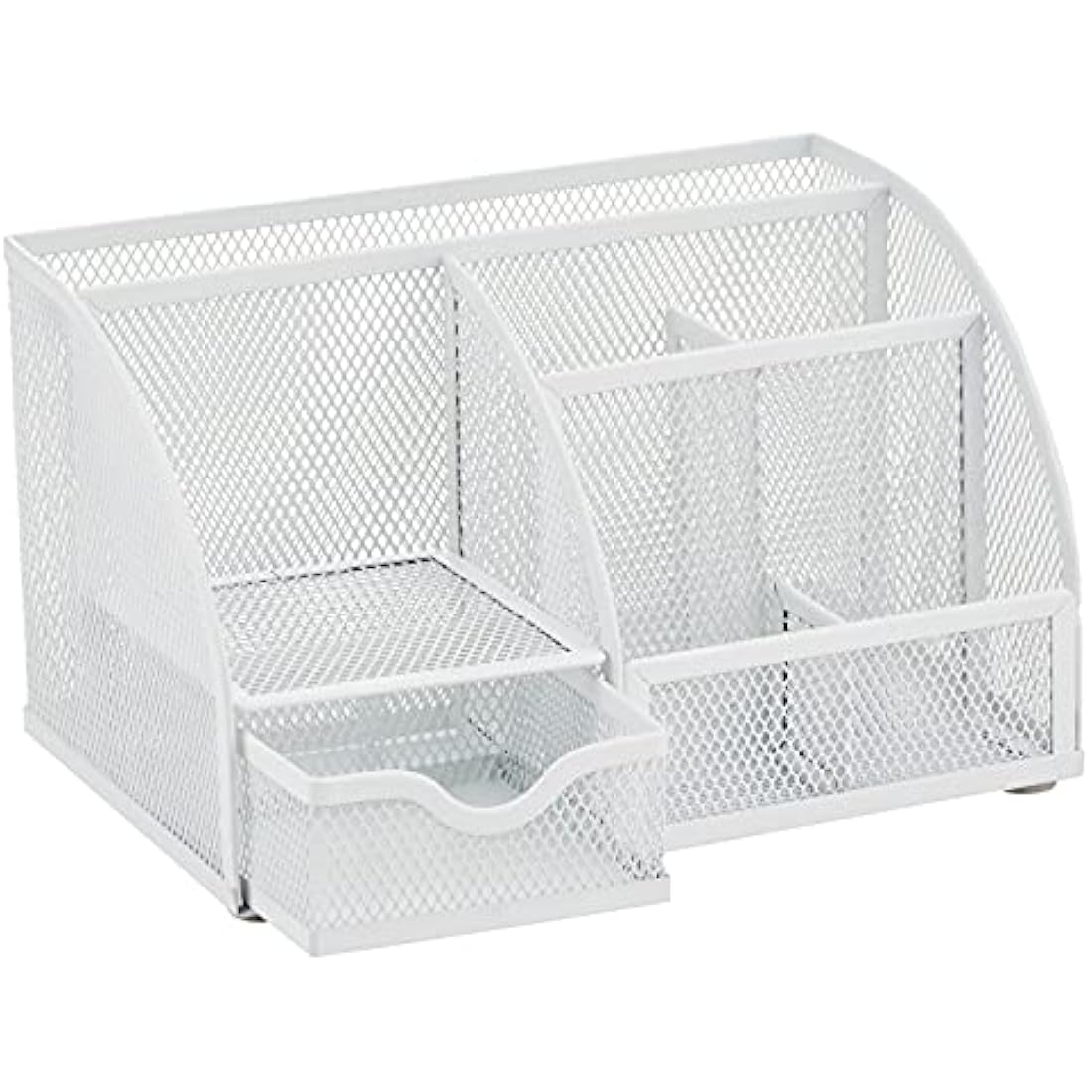 EXERZ Desk Organiser/Mesh Desk Tidy Caddy/Pencil Holder Multifunctional with 7 Compartments– White