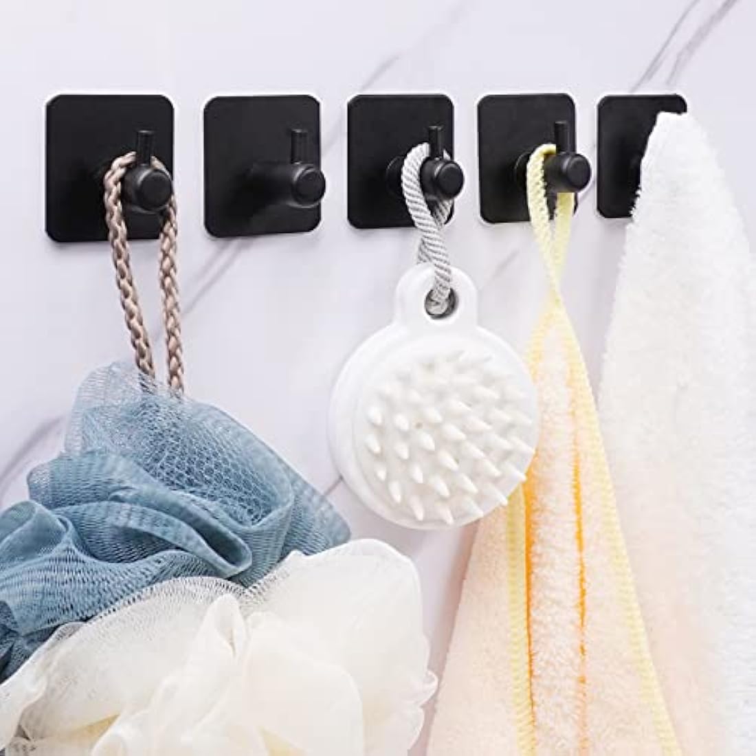JS Self Adhesive Hooks - Stick on Hooks Holder for Tea Towel, Robe, Coat, Kitchen, Bathrooms - Stainless Steel, Waterproof, Rustproof - Black 6pack