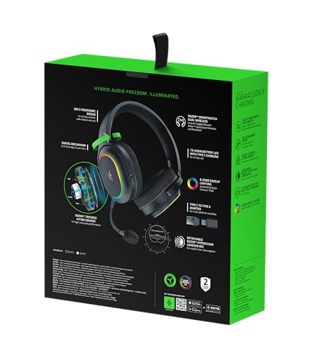 Razer Barracuda X - Wireless Multi-platform Gaming and Mobile Headset (SmartSwitch Dual Wireless, Ergonomic Design, TriForce 40 mm, Cardioid Mic, On-Headset Controls, 50h Battery USB-C) Black