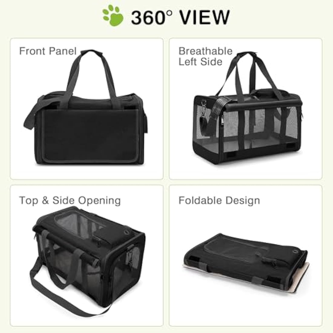 ALLSOPETS Foldable Cat Carrier Bag, Soft-Sided Pet Carrier for Small Dogs and Cats up to 9 Kg, Portable Dog Travel Bag for Vet Visits Car Plane Outdoor Travel (Classic Black)