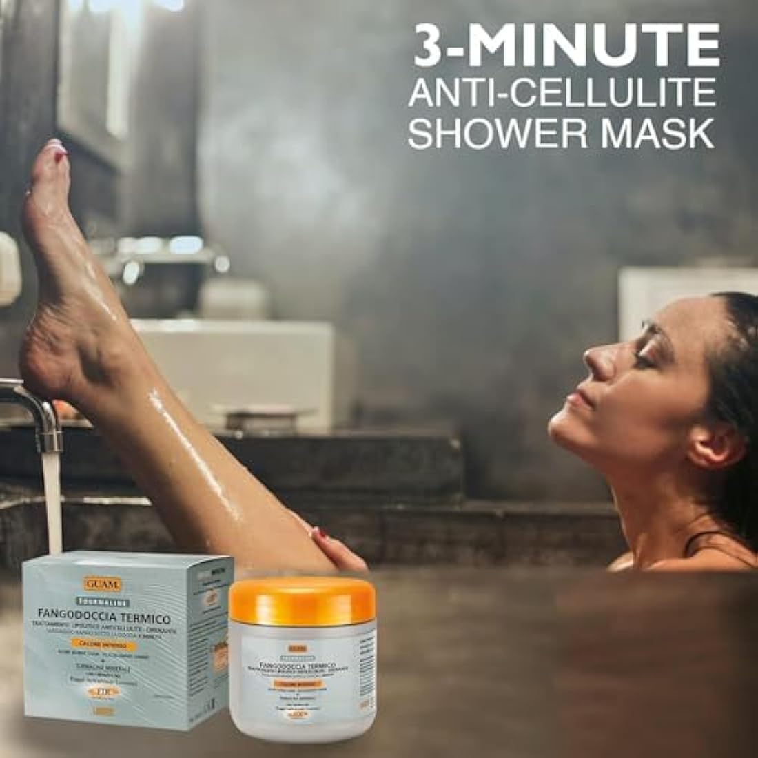 GUAM FIR Tourmaline Shower Mud Cellulite Remover – 3-Min Thermal Anti Cellulite Draining Treatment – 400ml Hot Cellulite Cream for Tummy, Legs & Buttocks – Seaweed Skin Firming, Tightening Body Mask