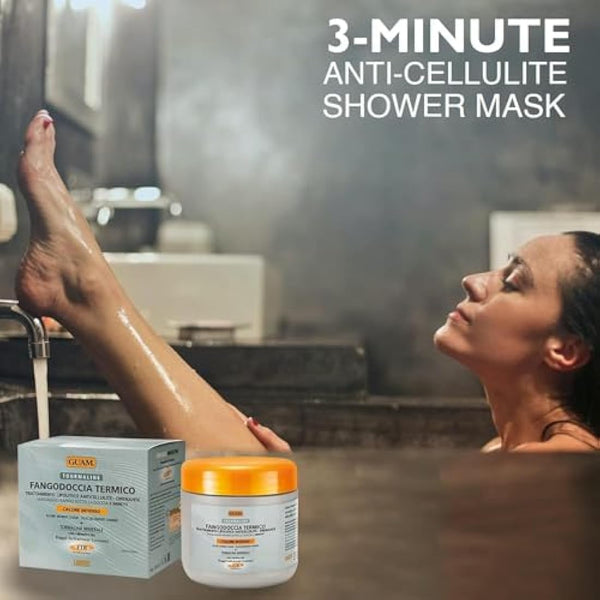 GUAM FIR Tourmaline Shower Mud Cellulite Remover – 3-Min Thermal Anti Cellulite Draining Treatment – 400ml Hot Cellulite Cream for Tummy, Legs & Buttocks – Seaweed Skin Firming, Tightening Body Mask