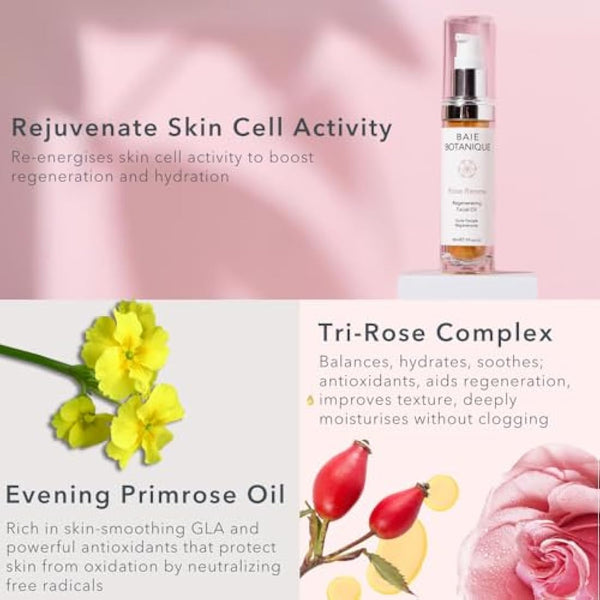 Baie Botanique Anti-Ageing Facial Oil 30ml - Rose Absolute, Camelia, Borage, Evening Primrose, Abyssinian & Amla Oil - 100% Natural, 90% Organic