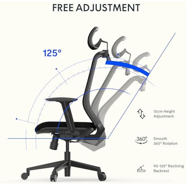 FLEXISPOT OC17 Ergonomic Office Chair with Hanger, 2D Adjustable Armrests & 3D Headrest - High-Back Sponge Computer Chair, Lumbar Support, 360° Swivel for Home and Office, Black