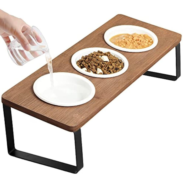 GUUSII HOME Raised Cat Bowl with Stand Kitty Dish Ergonomic Elevated Feeding Station 15° Tilted Ceramic Food and Water Bowls Set of 3 for Indoor Cats Pet Puppy Plate Anti Vomit Easy to Clean