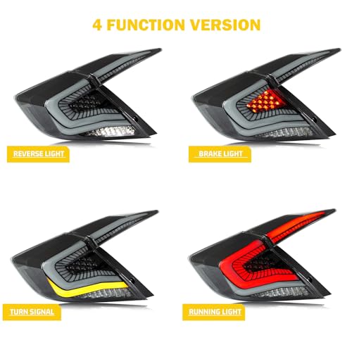 Archaic LED Rear Lights Compatible with 10th Honda Civic Type R Hatchback FK7 FK8 2016-2020, with Sequential Turn Signal, Animation DRL, Pair