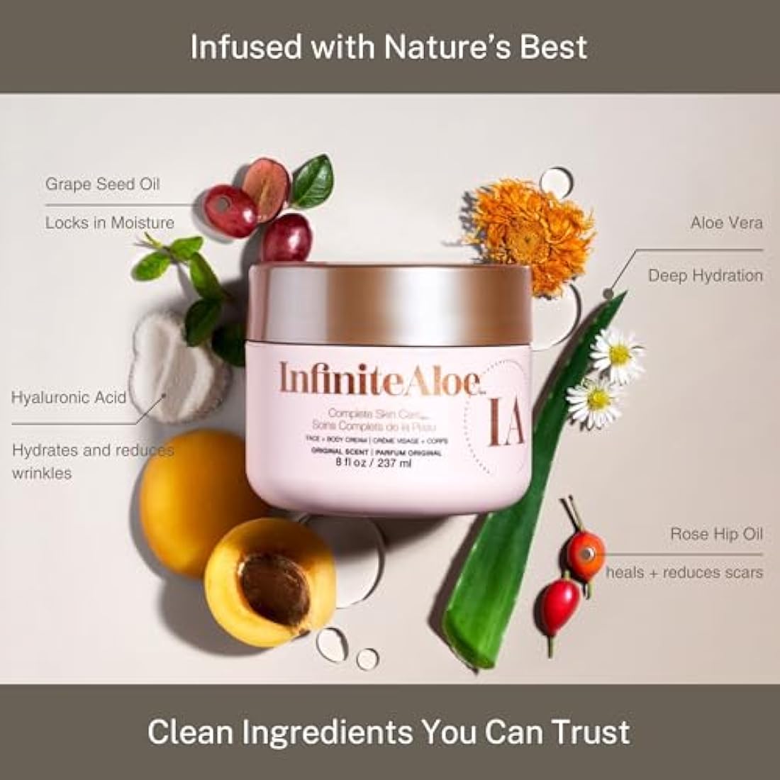 Aloe Vera Body & Face Moisturizer – Original Scent Face Cream, Body Cream, Hand Lotion for Dry Skin – 1 Large Jar (8 Oz.) & 1 Travel Jar (0.5 Oz.) – Full Body Lotion for Skin Care by InfiniteAloe