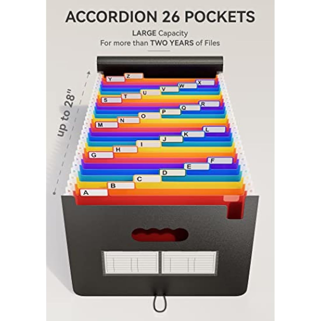 ABC life Expanding File Folder, 26 Pockets A4 Accordion File Organiser, Portable Rainbow Document Filing Box, Accordian Monthly Bill Receipt Paperwork Organiser Storage for Home/Office/School