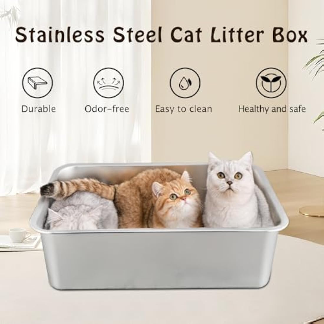 XXL Cat Litter Tray 50 * 35 * 15CM(19.5" L x 13.5" W x 6" H) Litter Tray Litter Box Large Cat Litter Trays for Cats Rabbits, Never Absorbs Odors, Rustproof, Non Stick Smooth Surface