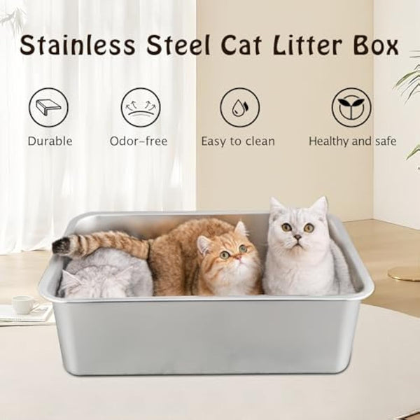 XXL Cat Litter Tray 50 * 35 * 15CM(19.5" L x 13.5" W x 6" H) Litter Tray Litter Box Large Cat Litter Trays for Cats Rabbits, Never Absorbs Odors, Rustproof, Non Stick Smooth Surface