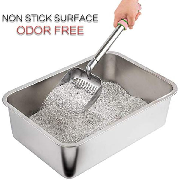 Yangbaga Cat Litter Tray 20"*14"*6" Stainless Steel, Odourless and Spacious Design for Easy Cleaning, Ideal for Large Cats, Multiple Pet Households, Rustproof with Non-Slip Base