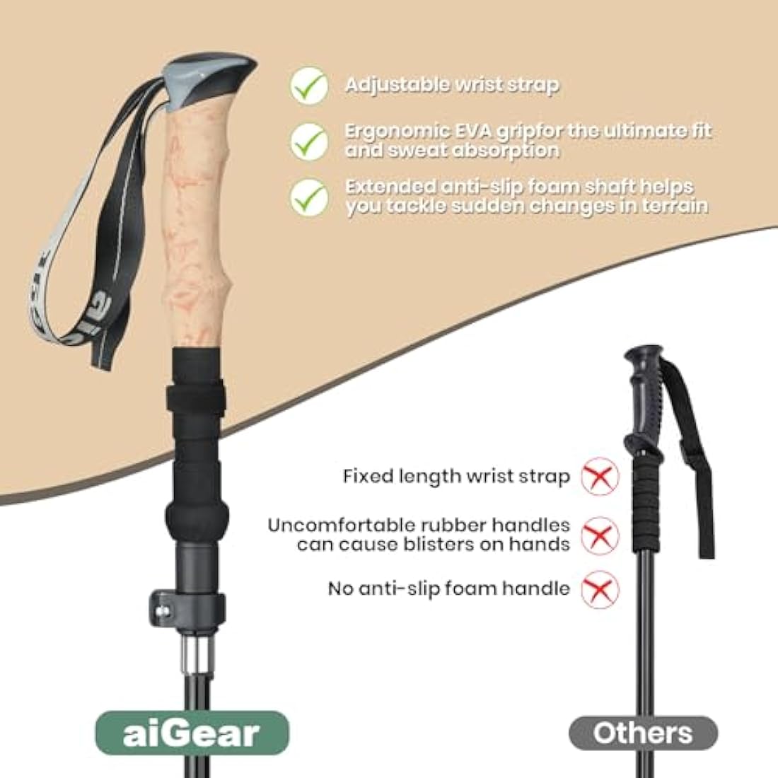 aiGear Walking Poles | 2 Pack | Collapsible Ultralight Aluminum Hiking Poles | with Quick Lock System | Perfect for Hiking Camping Mountaining Backpacking | (105-125cm)