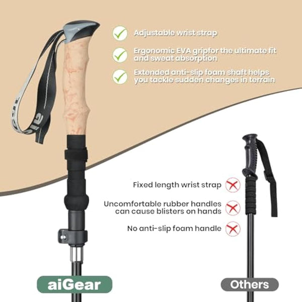 aiGear Walking Poles | 2 Pack | Collapsible Ultralight Aluminum Hiking Poles | with Quick Lock System | Perfect for Hiking Camping Mountaining Backpacking | (105-125cm)