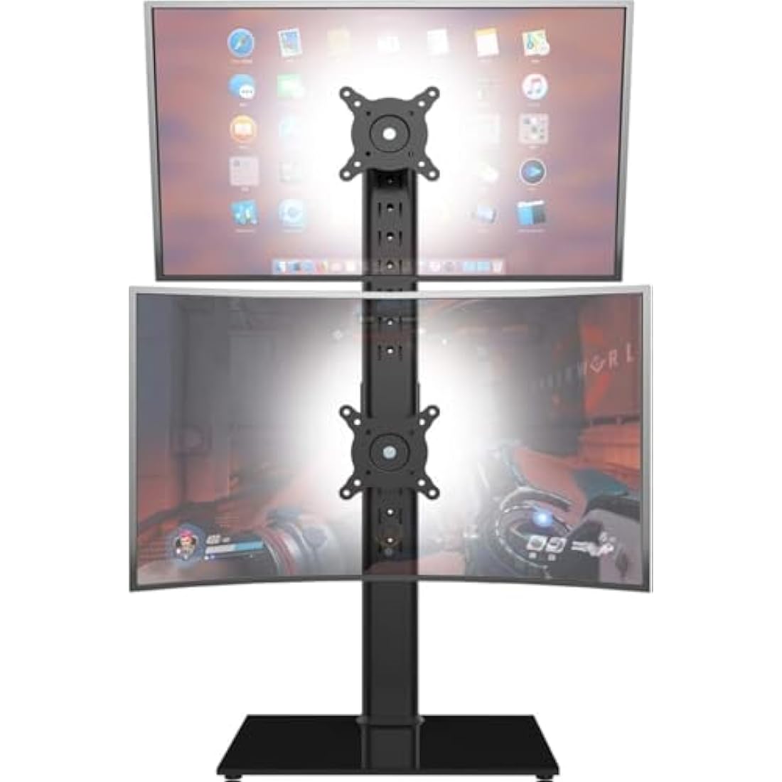HEMUDU Dual Monitor Stand, Vertical Stack Screen Free-Standing Monitor Riser Fits Two 13 to 34 Inch Screen with Swivel, Tilt, Height Adjustable, Holds One (1) Screen up to 20kg HT05B-002P