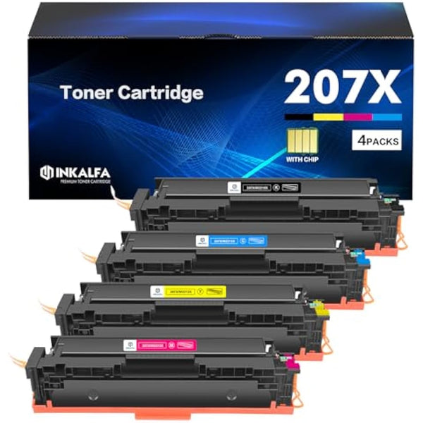 207X 207A M283fdw Toner Cartridge With Chip for HP 207X 207A Color Laserjet Pro MFP M283fdw M255dw M282nw M283fdn M255nw W2210X W2211X W2212X W2213X M283 M255 M282 - Black Cyan Yellow Magenta 4-Pack