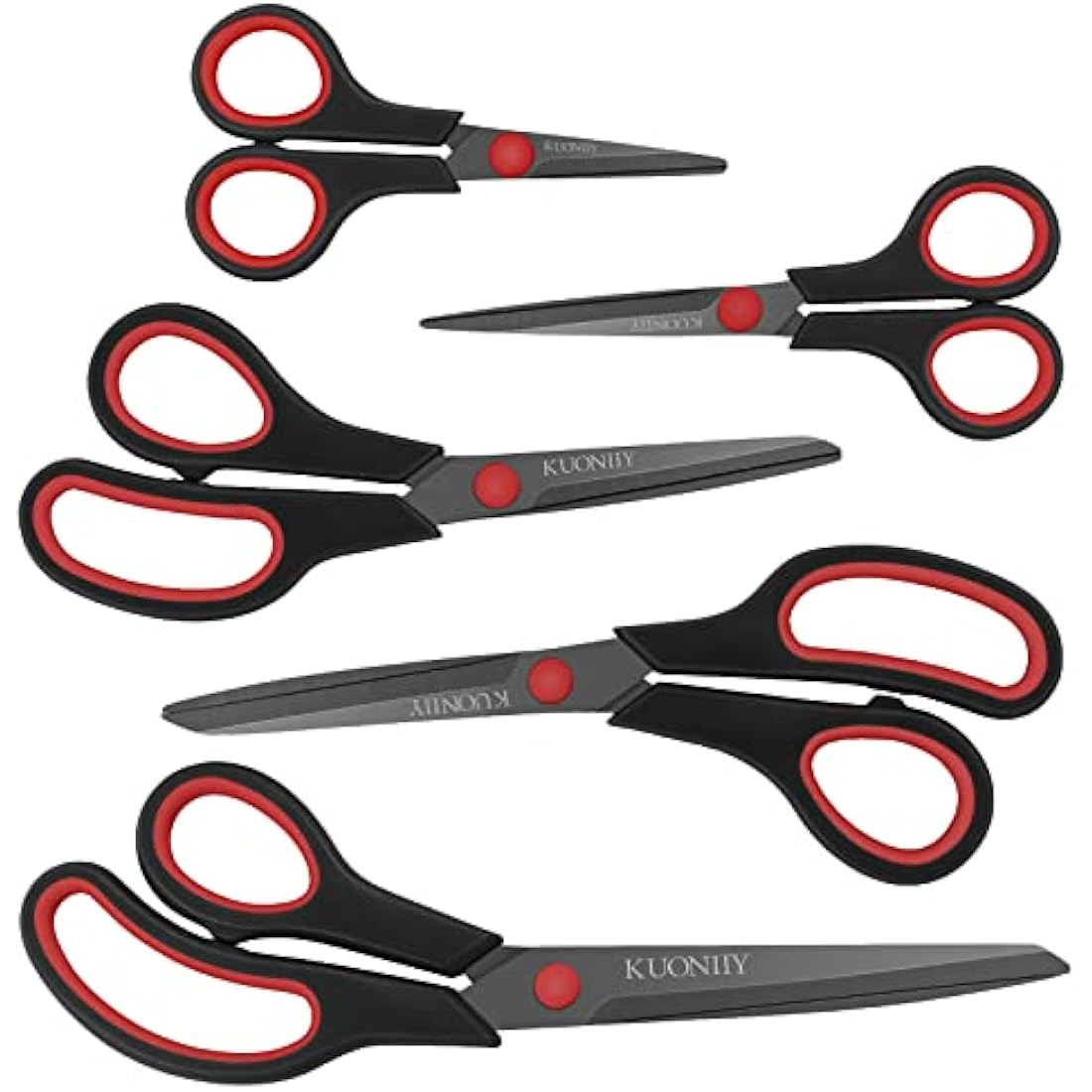 KUONIIY Scissors Ultra Sharp Blades Soft Comfort-Grip Handles Multi-Purpose Scissors Set of 5, BlackRed