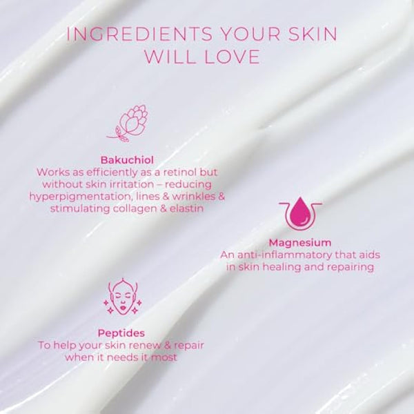 Ella & Jo Relax & Renew Night Cream: Hydrating, Anti-Aging Moisturiser with Bakuchiol, A Plant-Based Retinol, Peptides + Hyaluronic Acid - Plumps Fine Lines, Stimulates Skin Repair and Renewal - 50ml