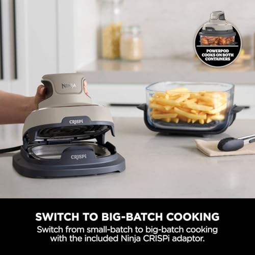 Ninja CRISPi Portable Air Fryer, 3.8L, 4-in-1: Air Fry, Roast, Keep Warm, Recrisp, Space Saving Compact Design, 2x Removable Glass Containers & Lids, 1700W, Cyber Space Blue FN101UKGY