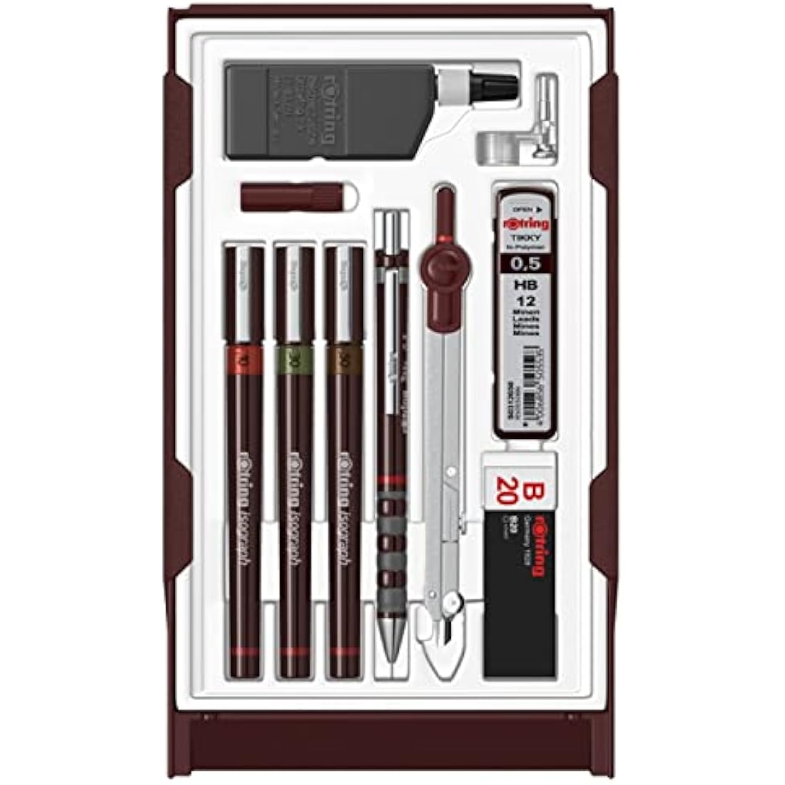 rOtring Isograph Technical Pen Master Set | 3 Fineliners (0.10mm, 0.30mm, 0.50mm), Mechanical Pencil (0.5mm), Compass & Accessories | 10-Piece Set in Case