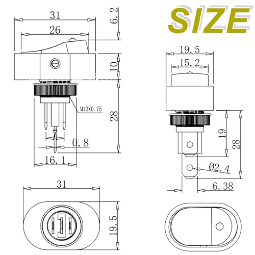 DAOKAI LED Lighted Rocker Switch 12V 30A SPST 3 Pin ON Off Toggle Switch Illuminated Red Lighted Oval Shaped Switch for Automotive Truck RV Boats - 5pcs