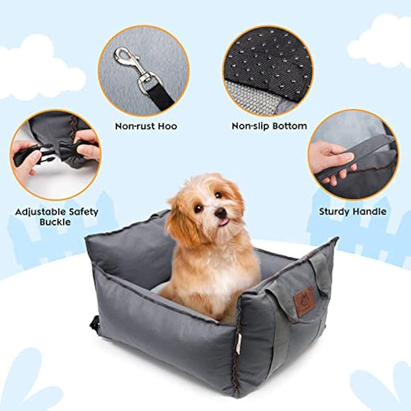 Dog Car Seat 2 in 1 Washable and Stain Resistant Pet Booster Seat for Small and Medium Dogs Cats Super Soft PP Cotton Travel Safety Pets Cars Seat with Storage Bag and Harness Strap