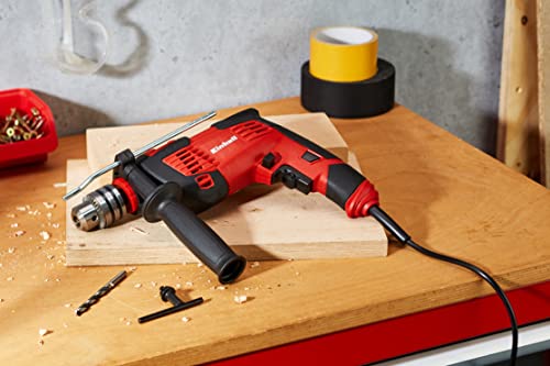 Einhell TC-ID 1000 E Impact Drill | Hammer Drill With Auxiliary Handle, Soft Grip, Speed Control | 1010W Electric Drill With Percussion Hammer Drilling Function , Red