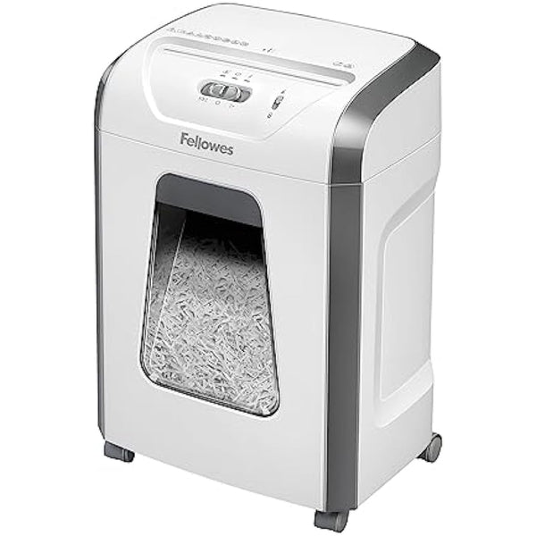 Fellowes Paper Shredder for Home Office Use - 15 Sheet Cross Cut Paper Shredder for Deskside Use - Powershred 15C Home Shredder with 19L Pull-Out Bin - High Security P4 - White