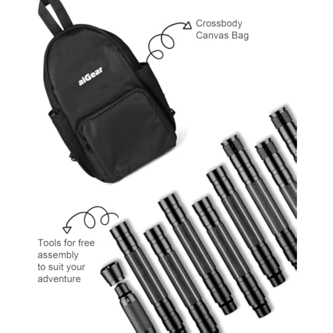 aiGear Tactical Stick/Trekking Poles | Aluminum Hiking Poles with Adjustable Height | 5/6/7/8 Tubes Trekking Poles | for Women Men Backpacking Outdoor Hiking Camping | Black